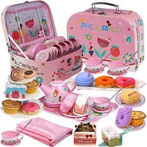 Tea Party Set for Little Girls, Princess Tea Time Toy Including Dessert,Cookies
